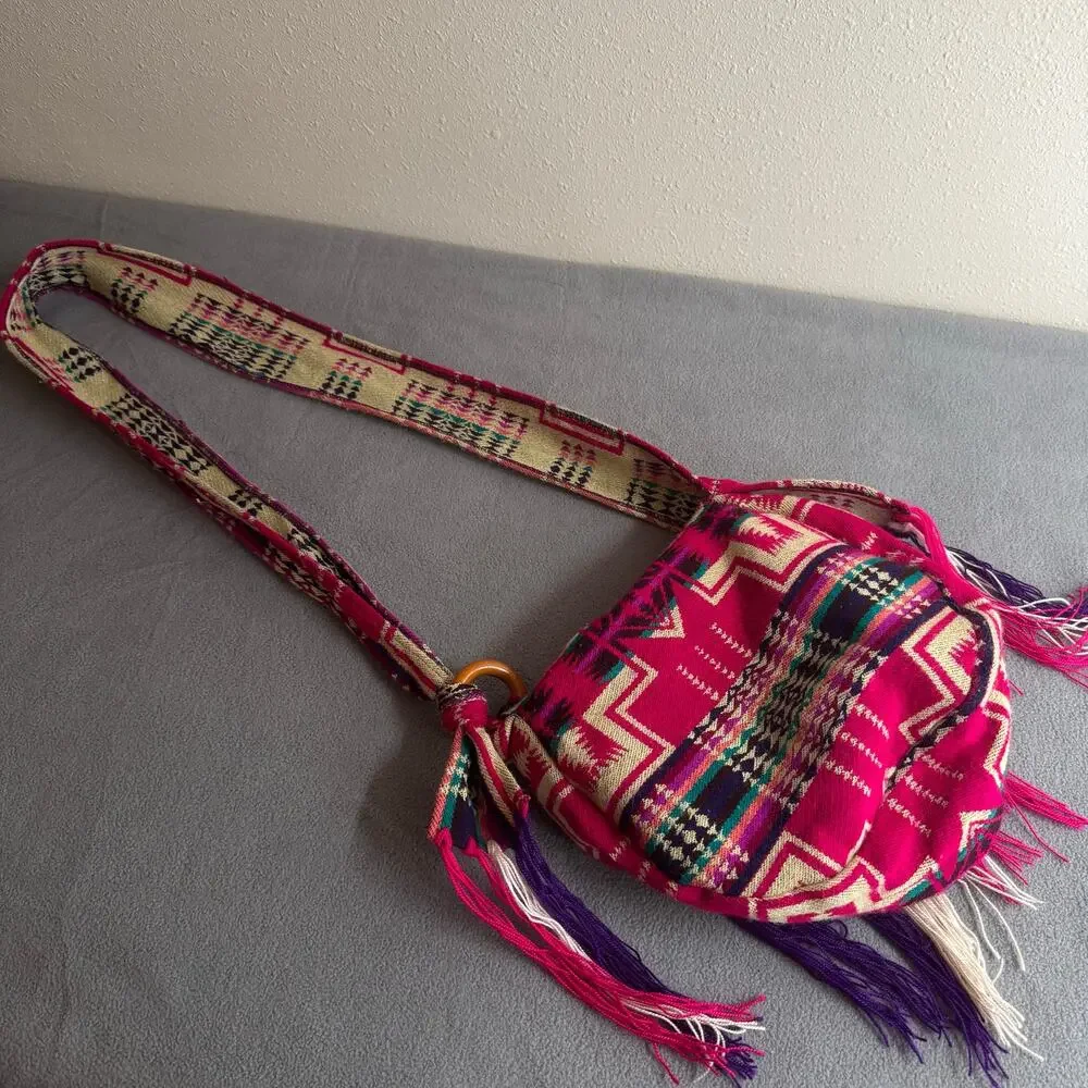 Handmade Artsy Boho Festival Fringe Crossbody Colorful‎ Bag Purse 100% Wool